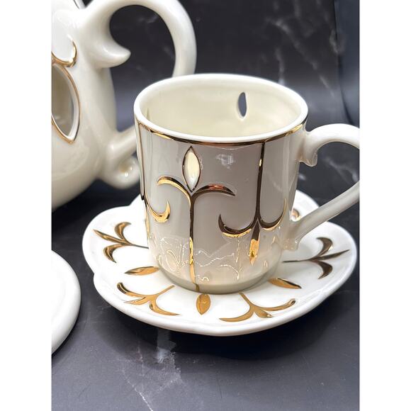 PartyLite ‘Tea For Two’ Votive Candle Holders Teapot & Teacups Set Collectible - Picture 4 of 10